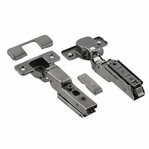 Петля SOLID PRO полунакладная самозакрывающаяся, регулировка в 3 плоскостях, с ответной планкой H-0 CLIPON, черная, без еврошурупа — купить оптом и в розницу в интернет магазине GTV-Meridian.